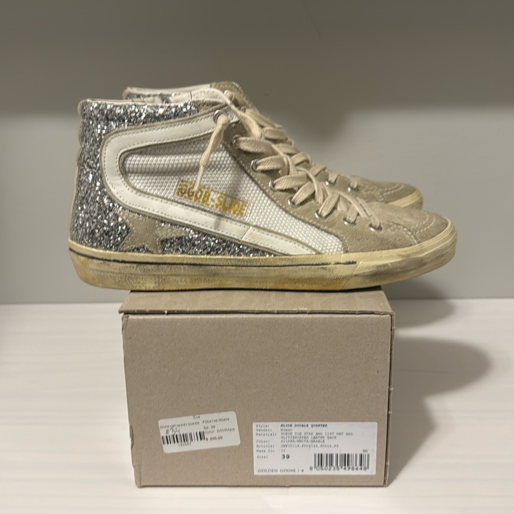 Golden Goose Slide Double Quarter Silver / White / Marble